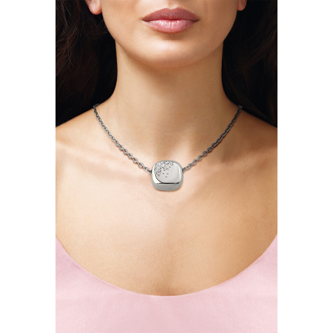CURVY Collana con pendente square in acciaio e cristalli - immagine 2