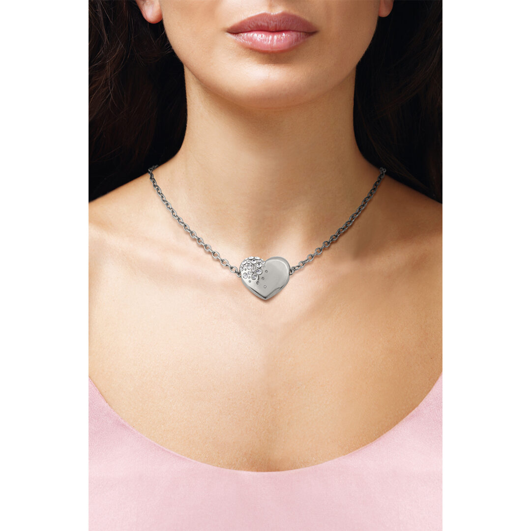 CURVY Necklace with heart pendant in steel and crystals - Image 2