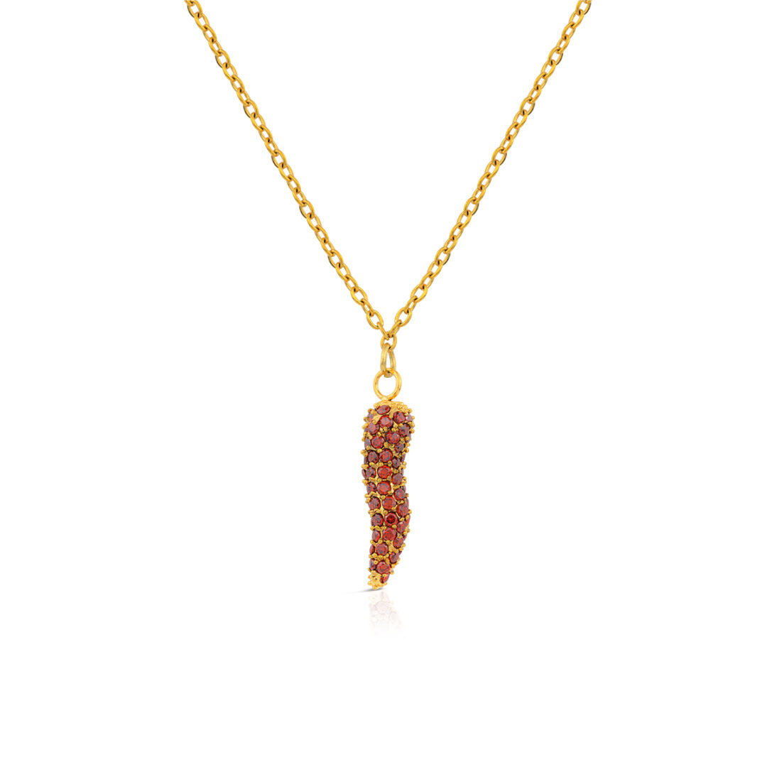 LUCKY CHARMS collana con pendente corno portafortuna con pietre