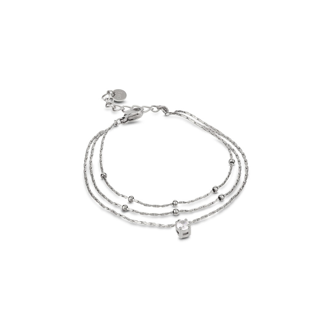 MULTILINE three-strand bracelet in polished steel with crystal pendant - Image 3