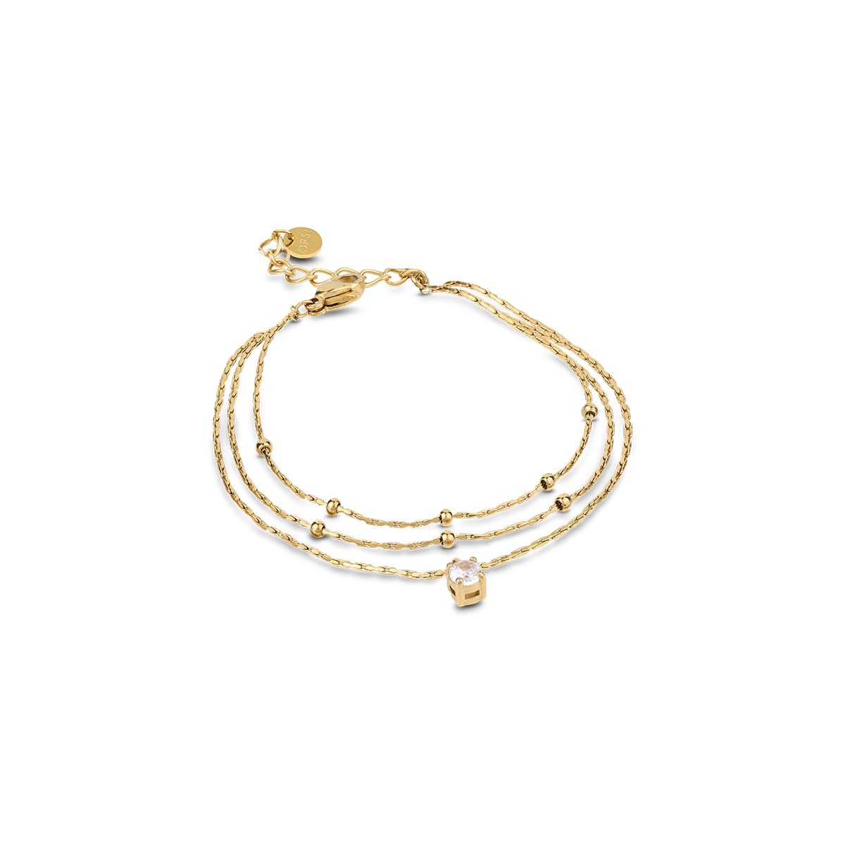 MULTILINE three-strand bracelet in polished steel with crystal pendant