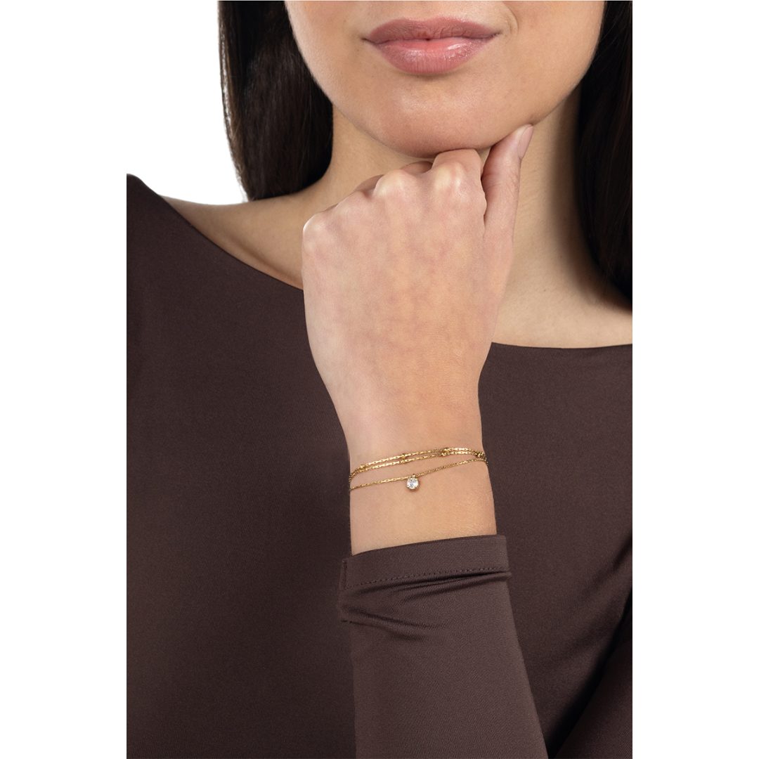 MULTILINE three-strand bracelet in polished steel with crystal pendant - Image 2