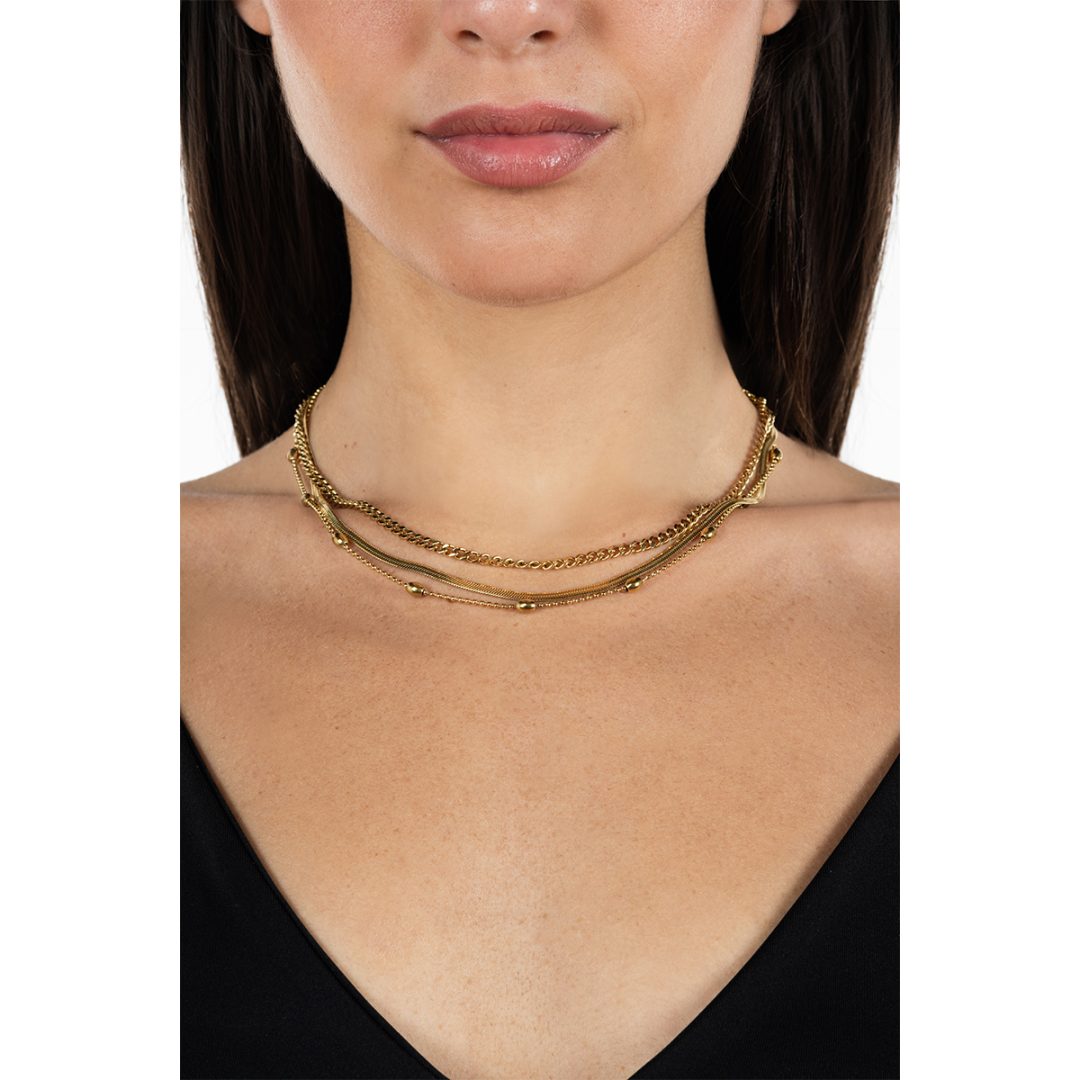 MULTILINE three-strand necklace in polished steel - Image 2