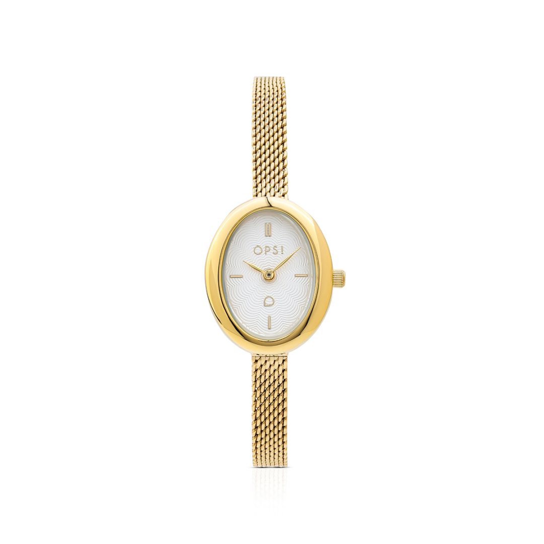OVALIS watch with a metal case and metal mesh bracelet