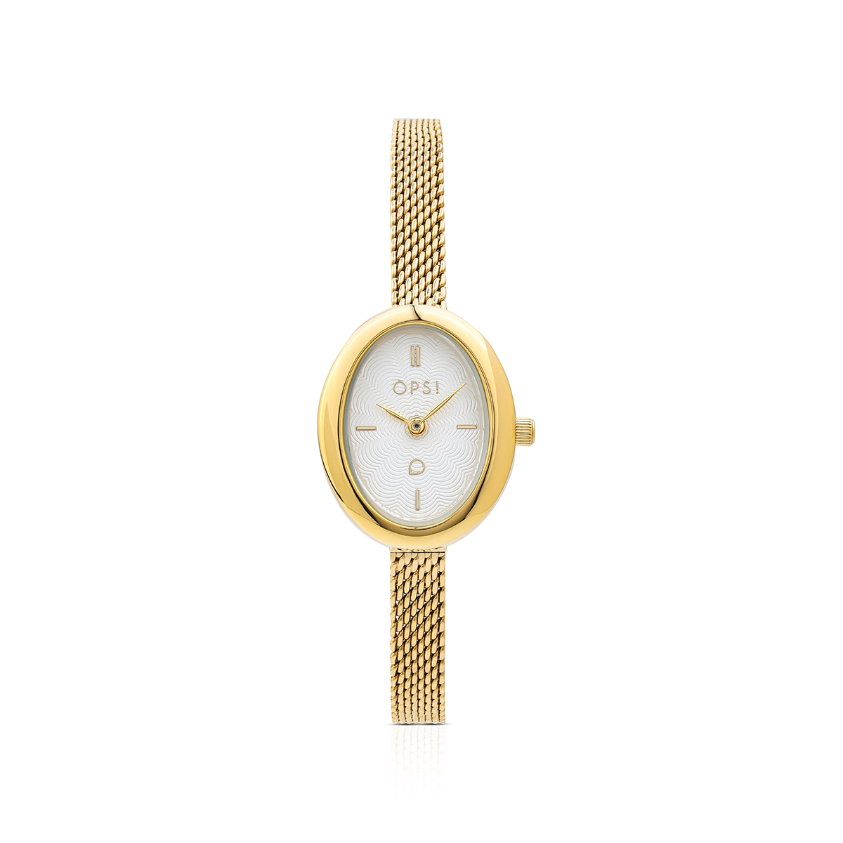 OVALIS watch with a metal case and metal mesh bracelet