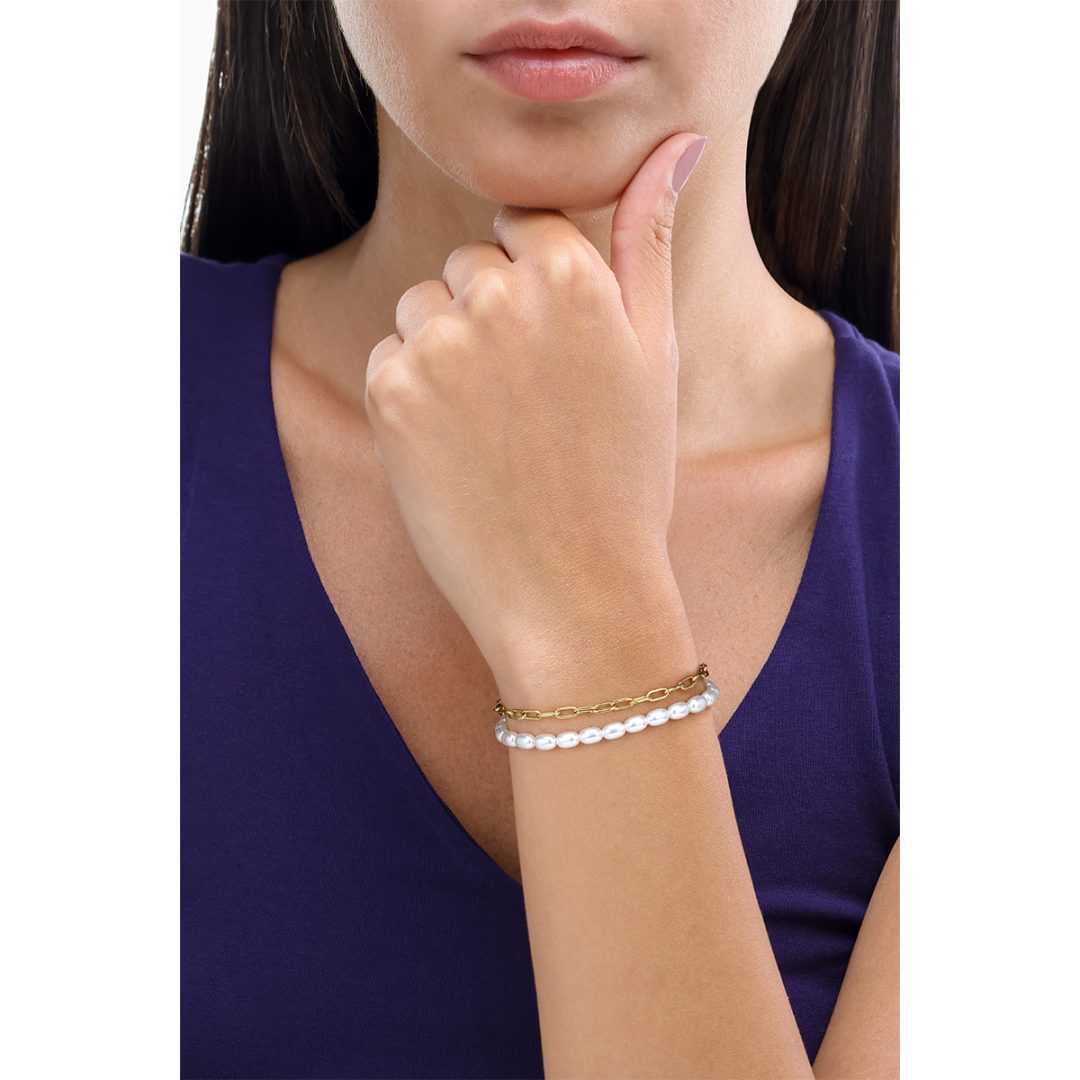 PURE PEARL bracciale perle bianche con catena - immagine 2
