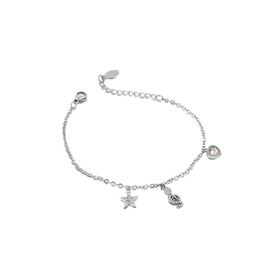 ARIEL bracciale catena con pendenti con cristalli a forma di stella, cuore e chiave di violino - immagine 3