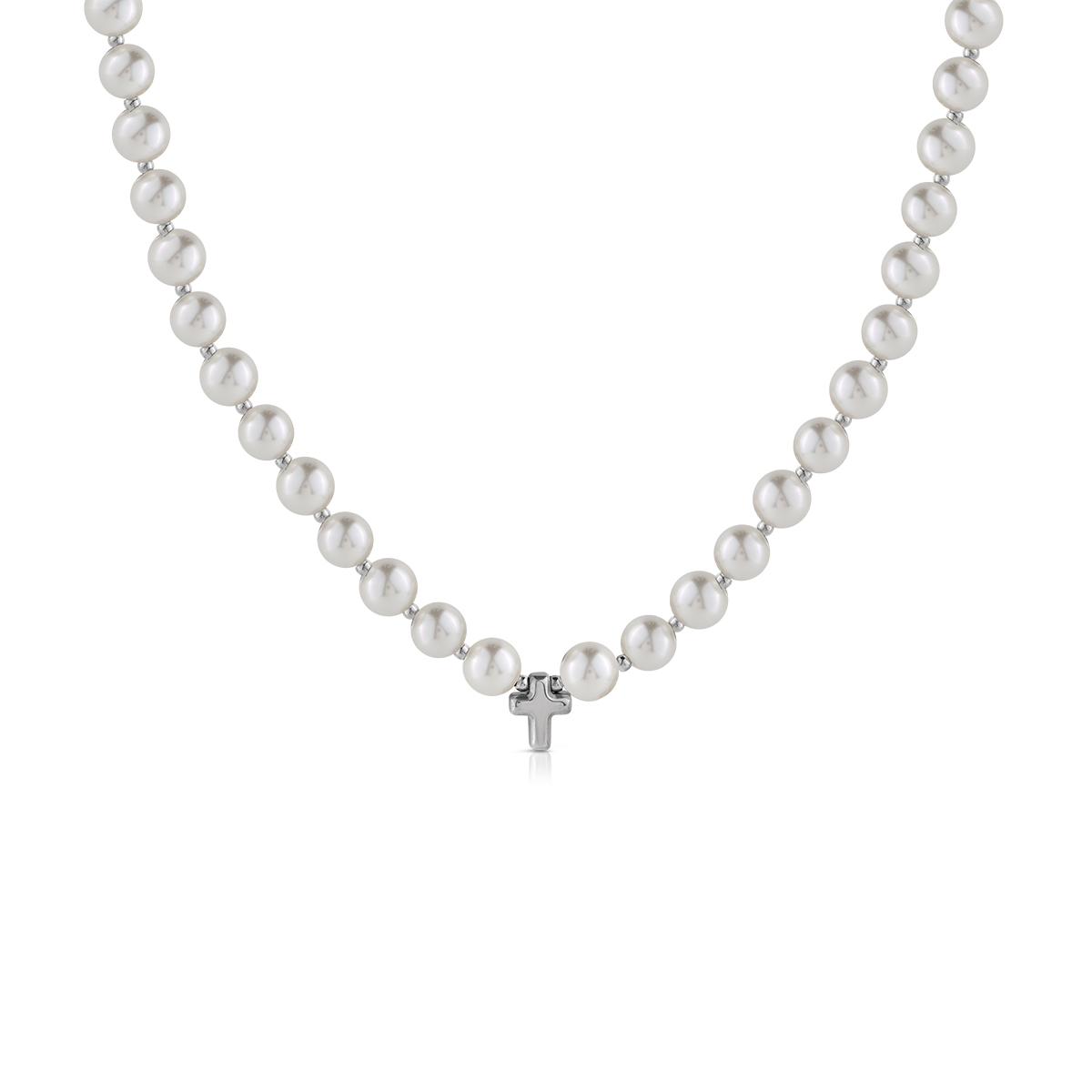 PURE PEARL white pearl necklace with pendant small cross
