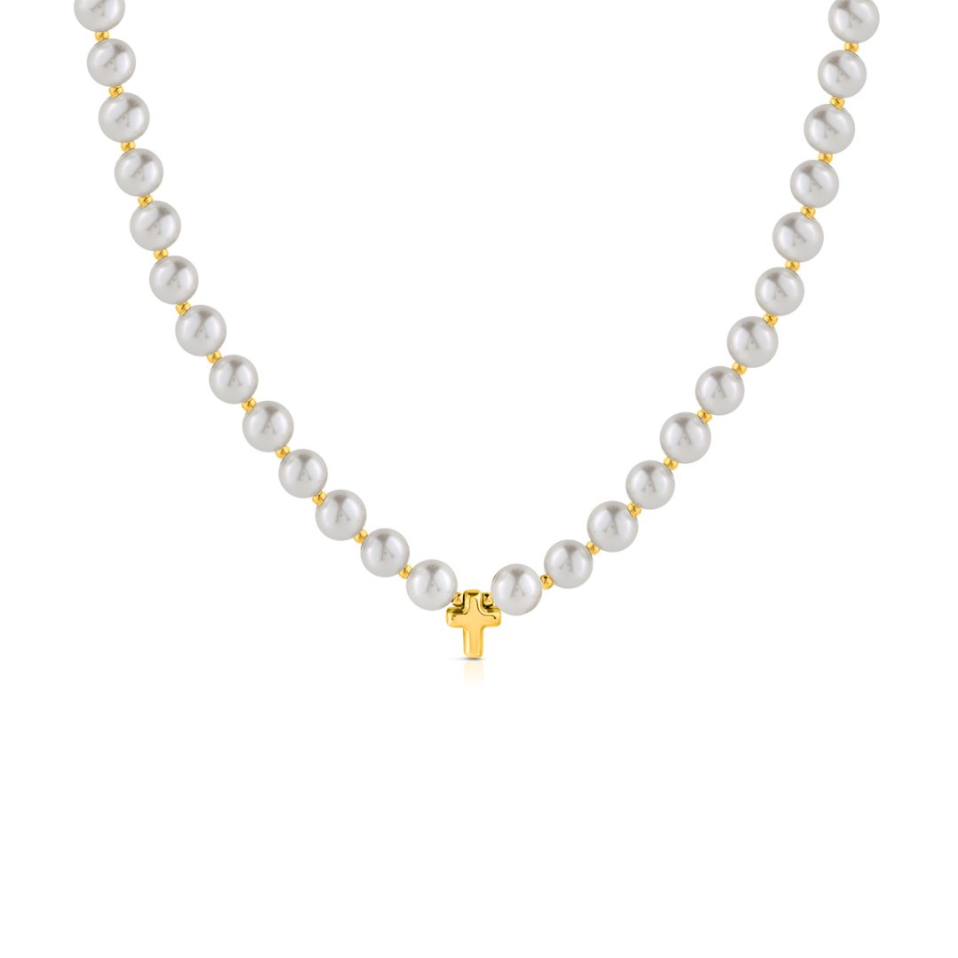 PURE PEARL collana perle bianche con pendente croce piccola - immagine 3