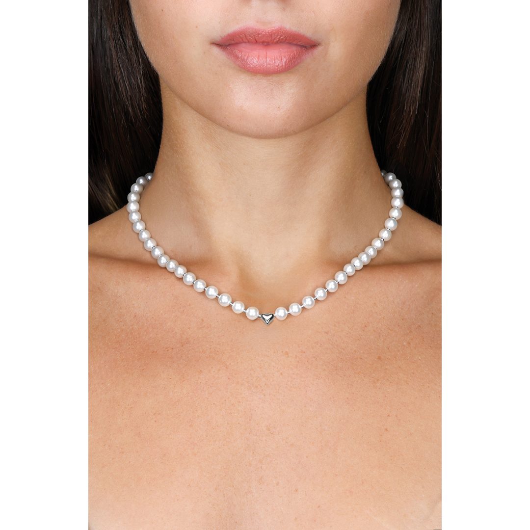 PURE PEARL collana perle bianche con pendente cuore piccolo - immagine 2