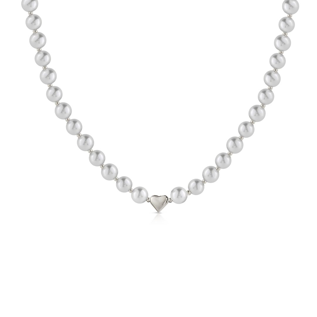 PURE PEARL collana perle bianche con pendente cuore piccolo