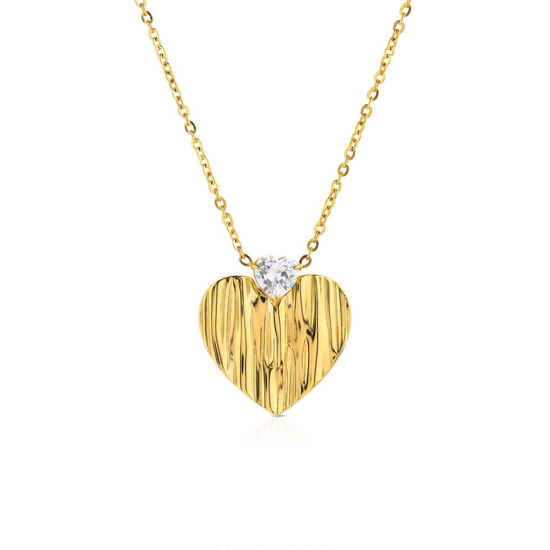 FLOW collana con pendente cuore grande e cristallo centrale