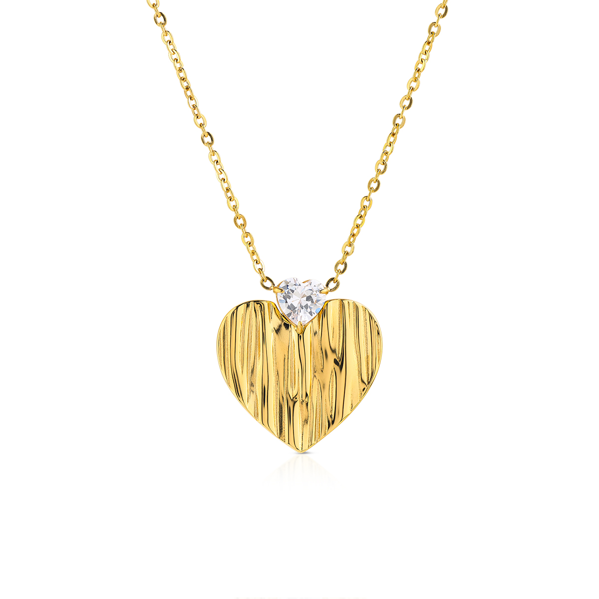 FLOW collana con pendente cuore grande e cristallo centrale