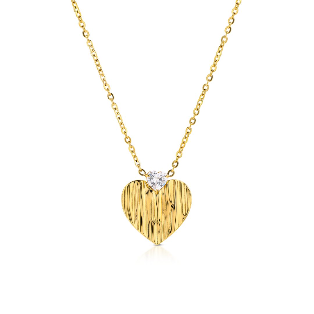 FLOW collana con pendente cuore piccolo e cristallo centrale