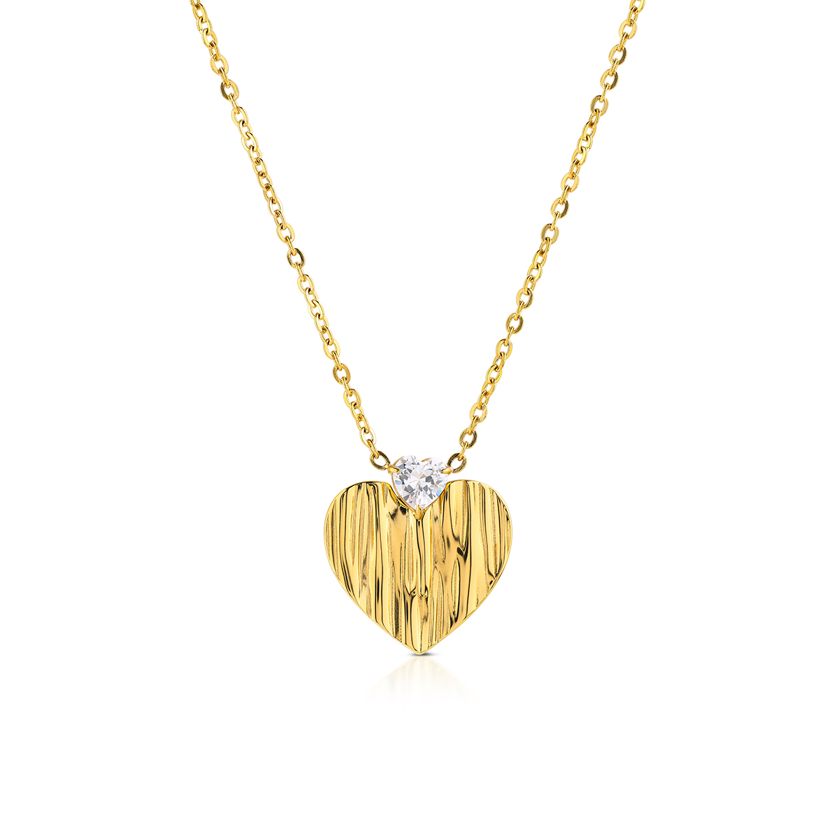 FLOW collana con pendente cuore piccolo e cristallo centrale