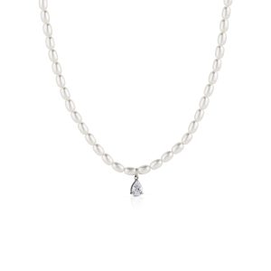 PURE PEARL collana perle bianche ovali e pendente cristallo goccia