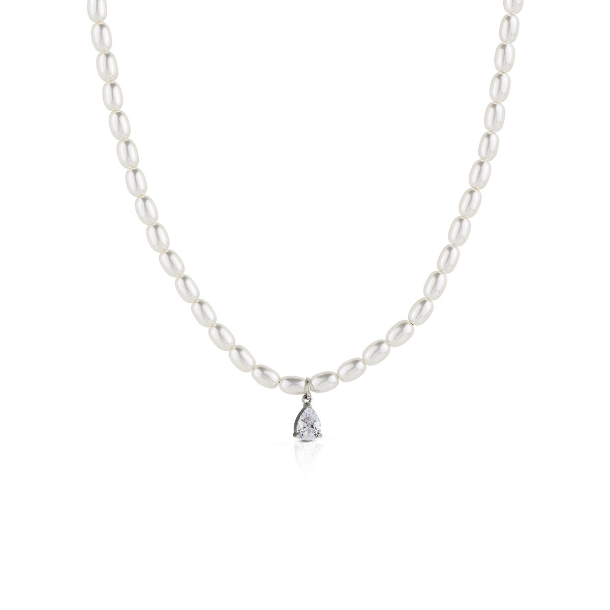 PURE PEARL collana perle bianche ovali e pendente cristallo goccia