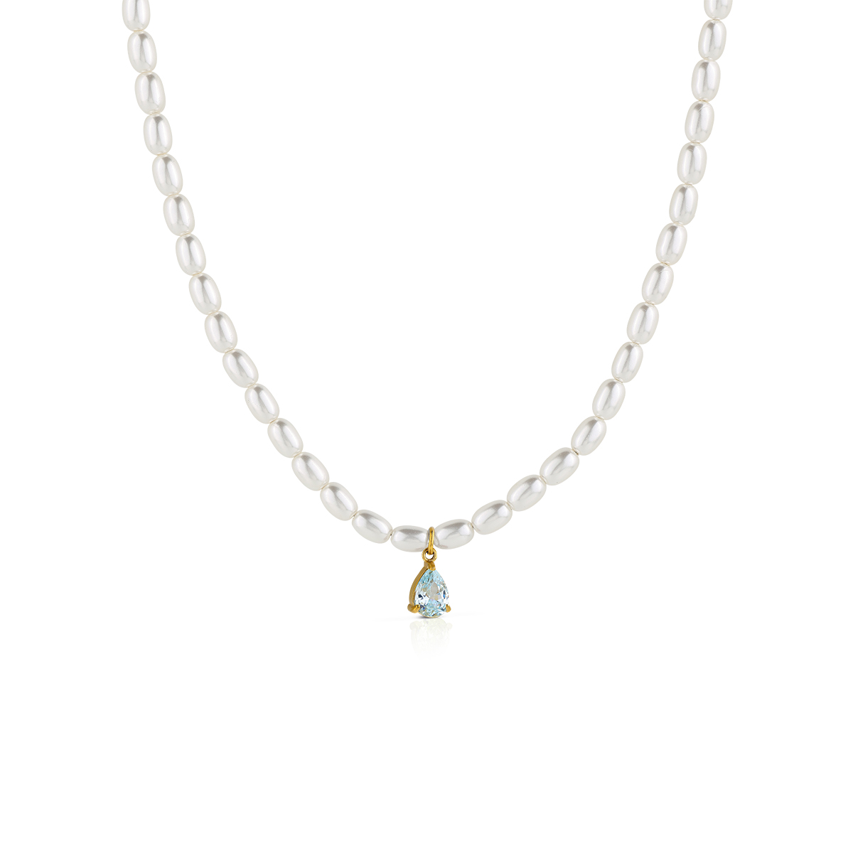 PURE PEARL collana perle bianche ovali e pendente cristallo goccia vari colori