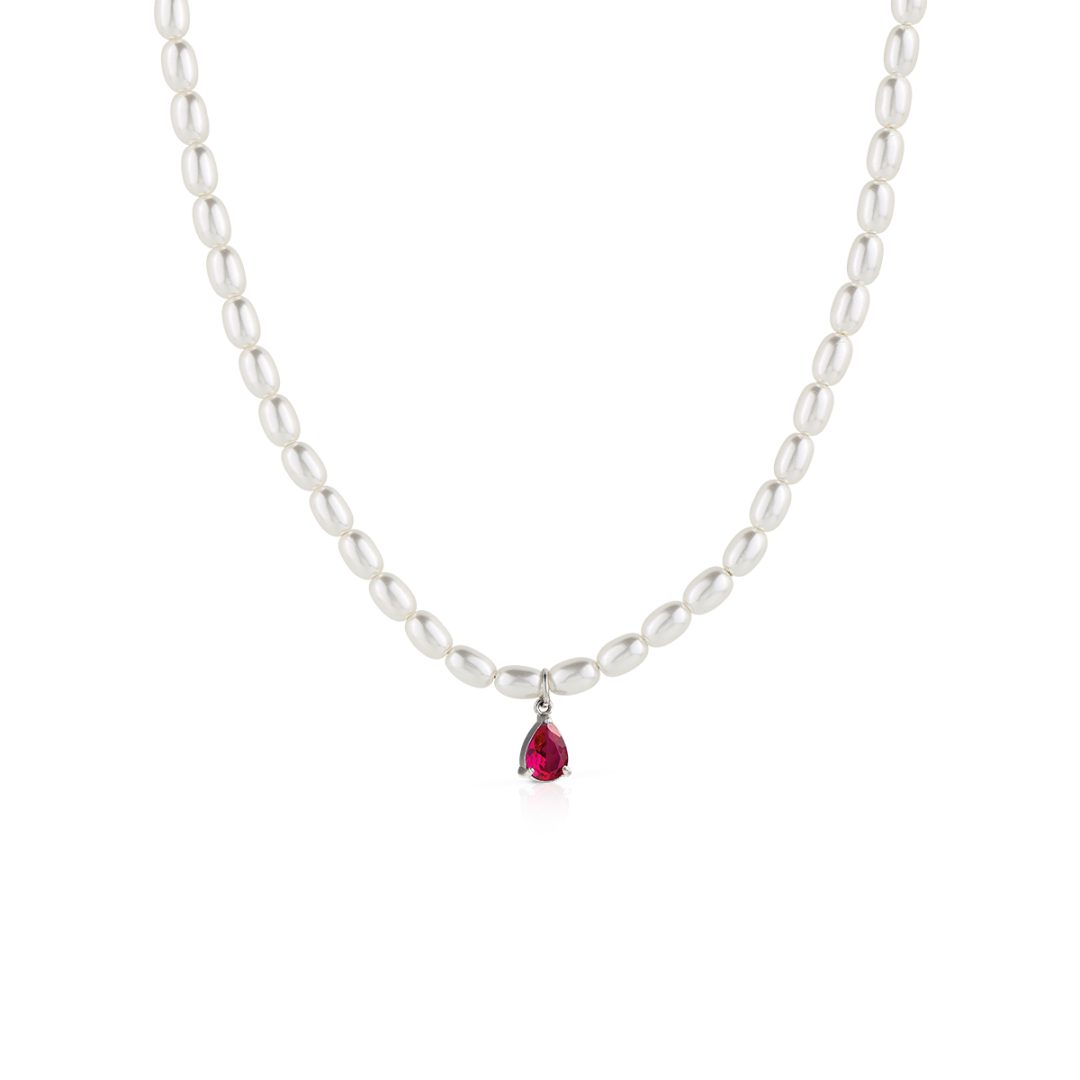 PURE PEARL collana perle bianche ovali e pendente cristallo goccia vari colori - immagine 3