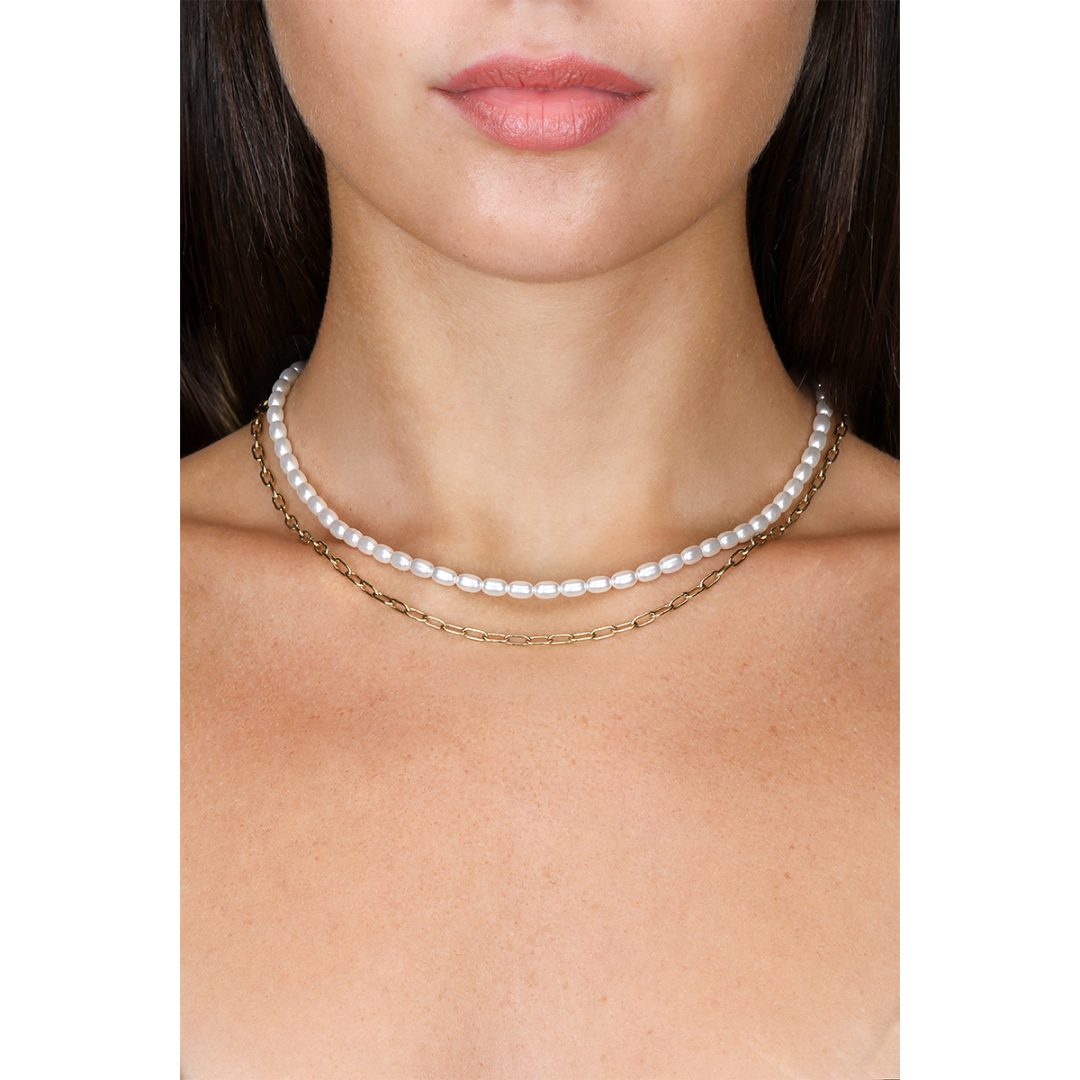 PURE PEARL collana perle bianche e catena - immagine 2