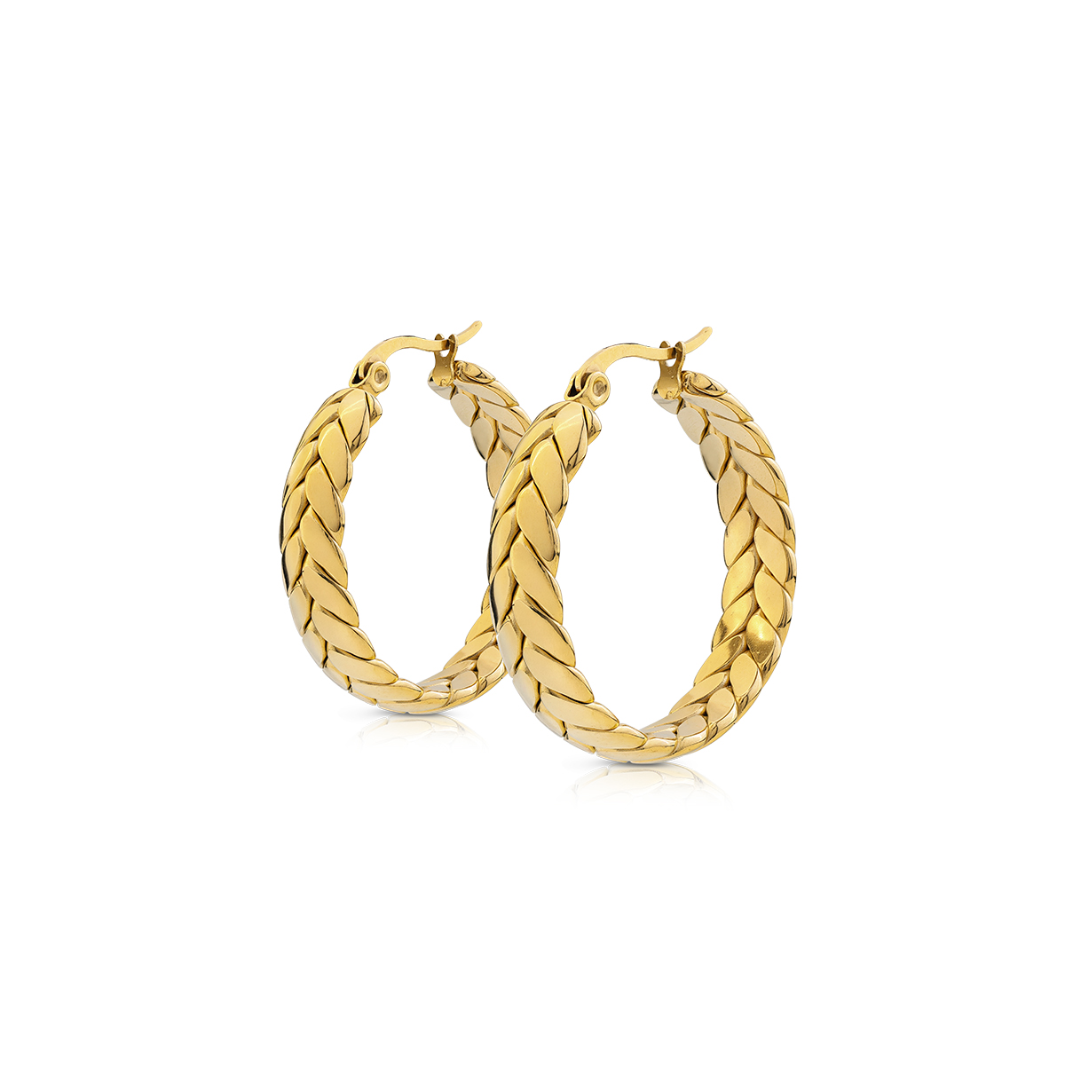 BOLD hoop earrings with laurel leaf pattern 3 cm