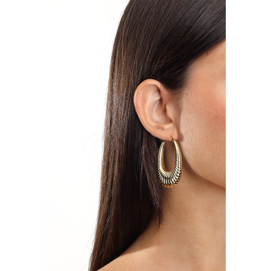 BOLD ribbed domed oval earrings - Image 2